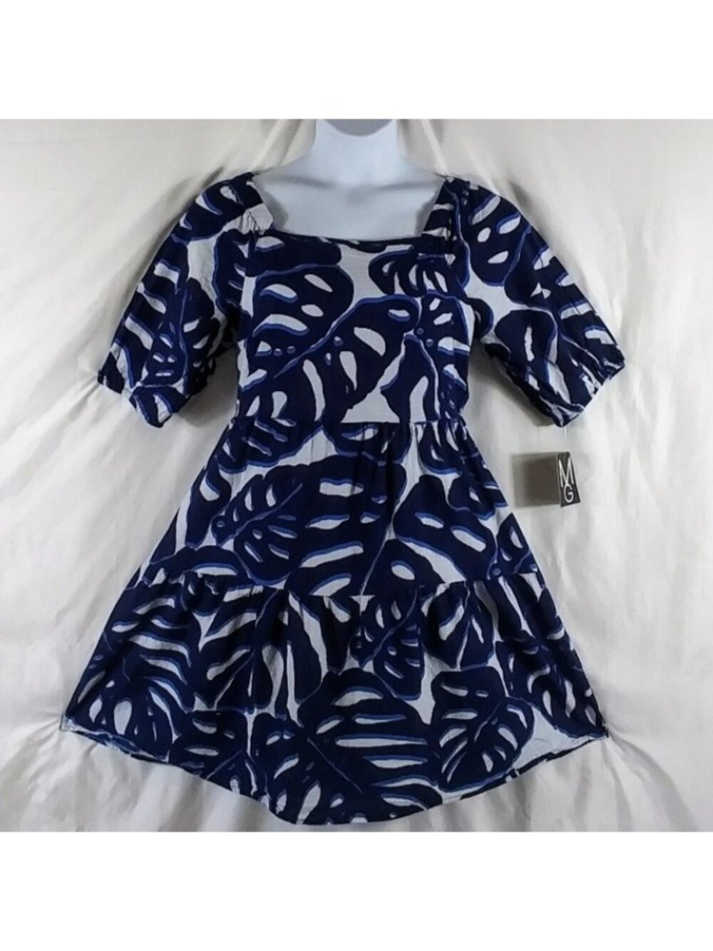 Mlle Gabrielle Women's Blue Florals 100% COTTON Fit & Flare Mini Dress Size L
